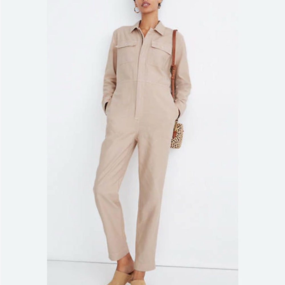 Madewell Garment Dyed Zip Front Coverall Tan Beige Women's Utility Jumpsuit S